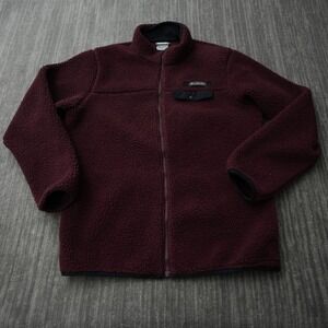 Columbia Heavyweight Fleece Jacket Zip Up‎ Sherpa Men Maroon Medium XL